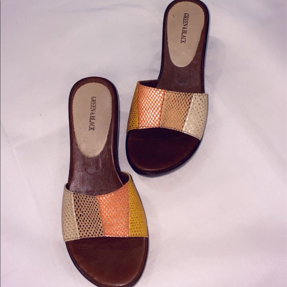 New Green and Black Heeled Slide Sandals